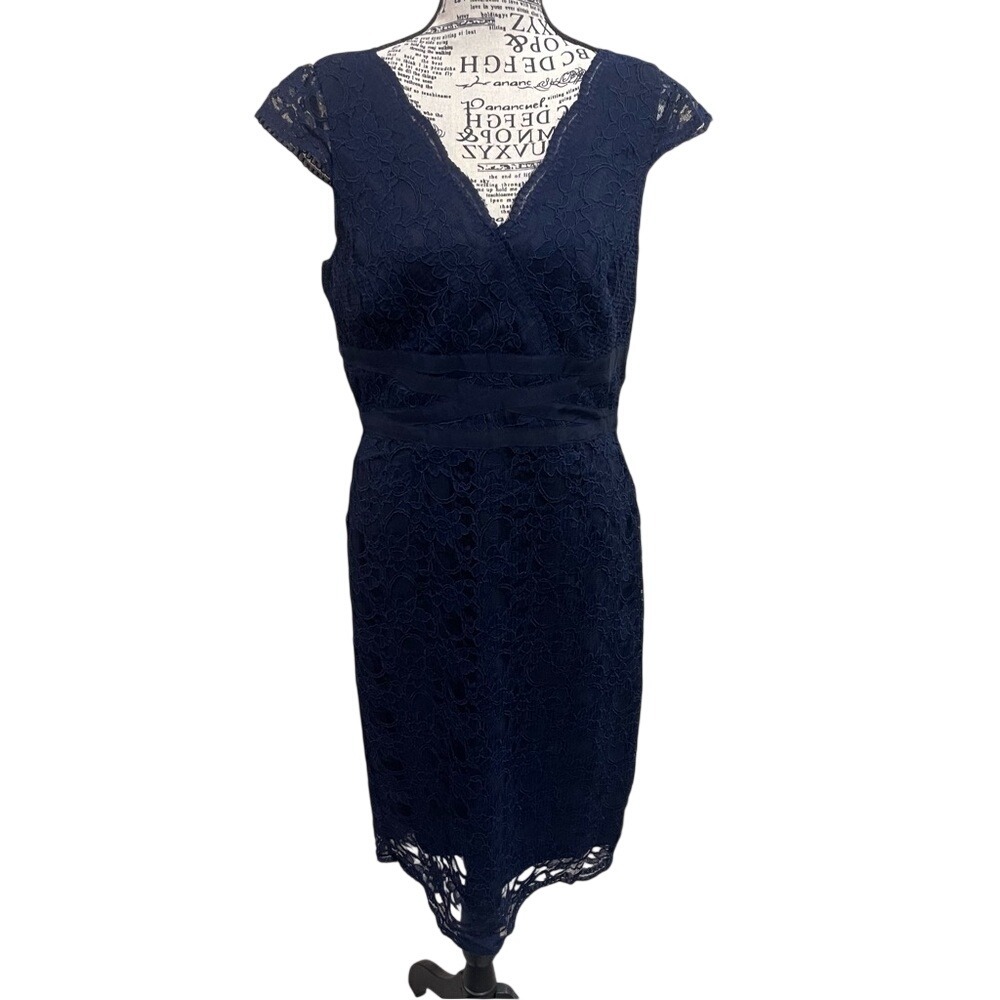 ANTONIO MELANI Navy Lace Midi Dress